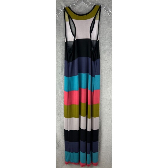 Green Envelope Women’s Medium Color Block Stripes Maxi Dress Racer Back Beach - Picture 3 of 10